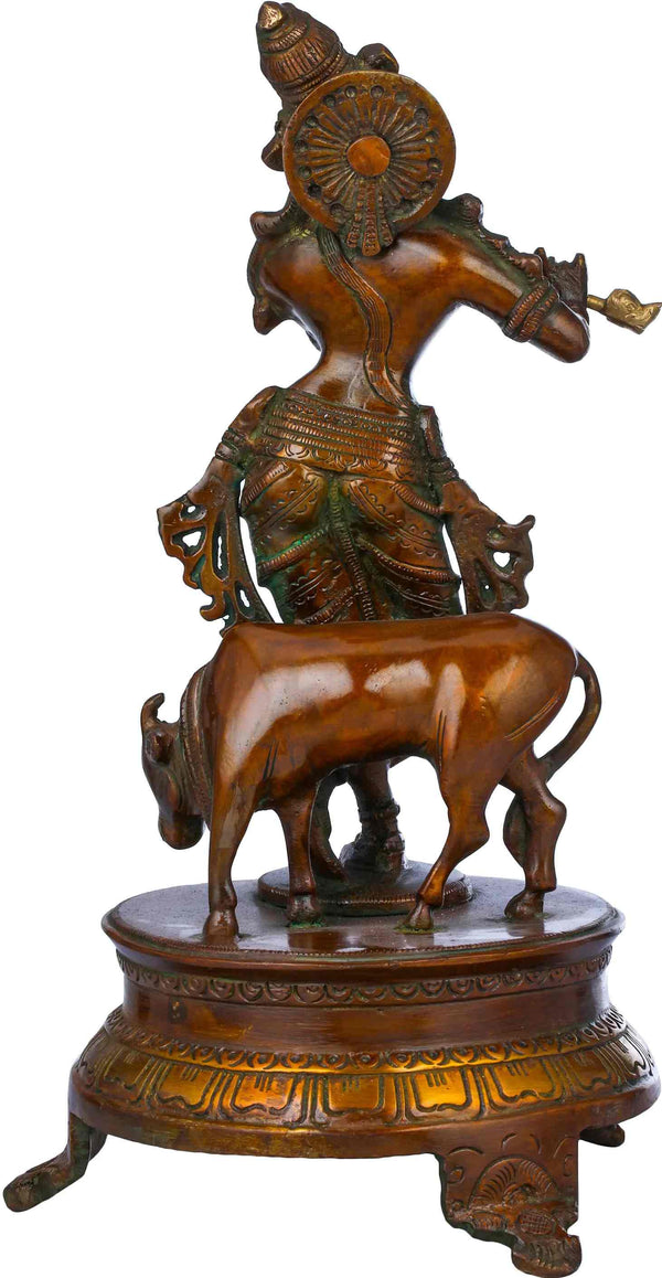Handmade Amazing Double Chala Brass Venugopala Idol 10 inches Study Setting
