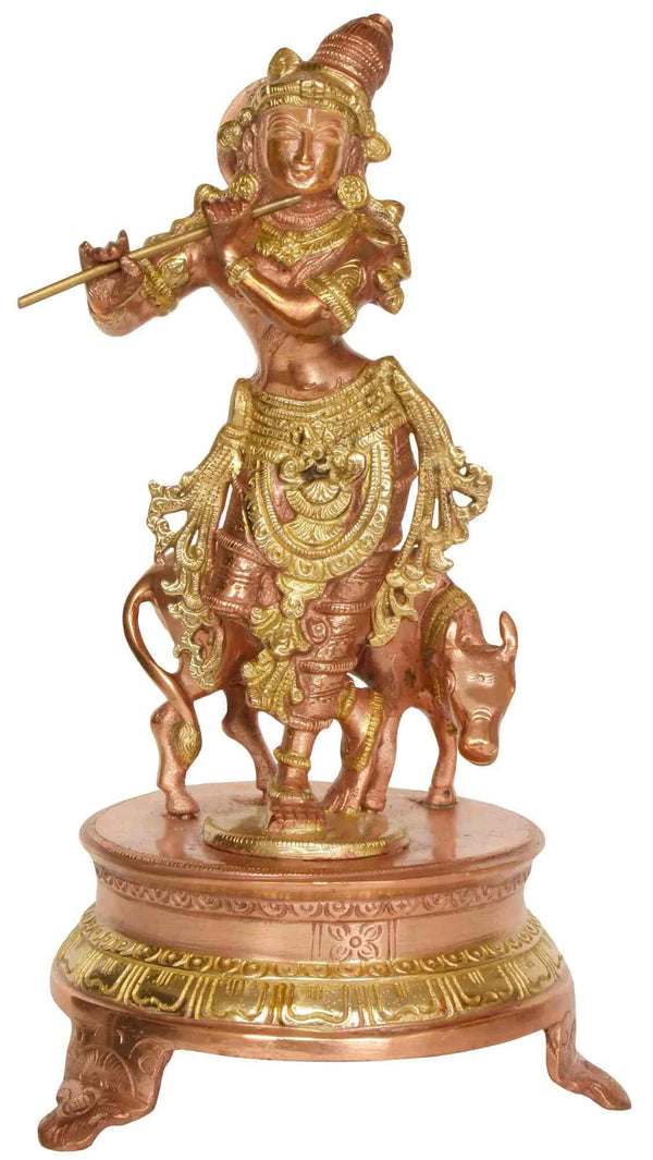 Handmade copper gold Brass Venugopala Idol 10 inches