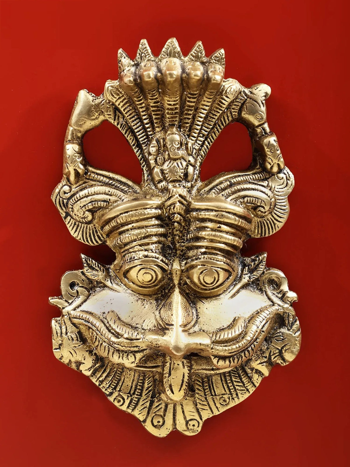 Brass panchanaga kirtimukha with seated Ganesha top detail face ornament