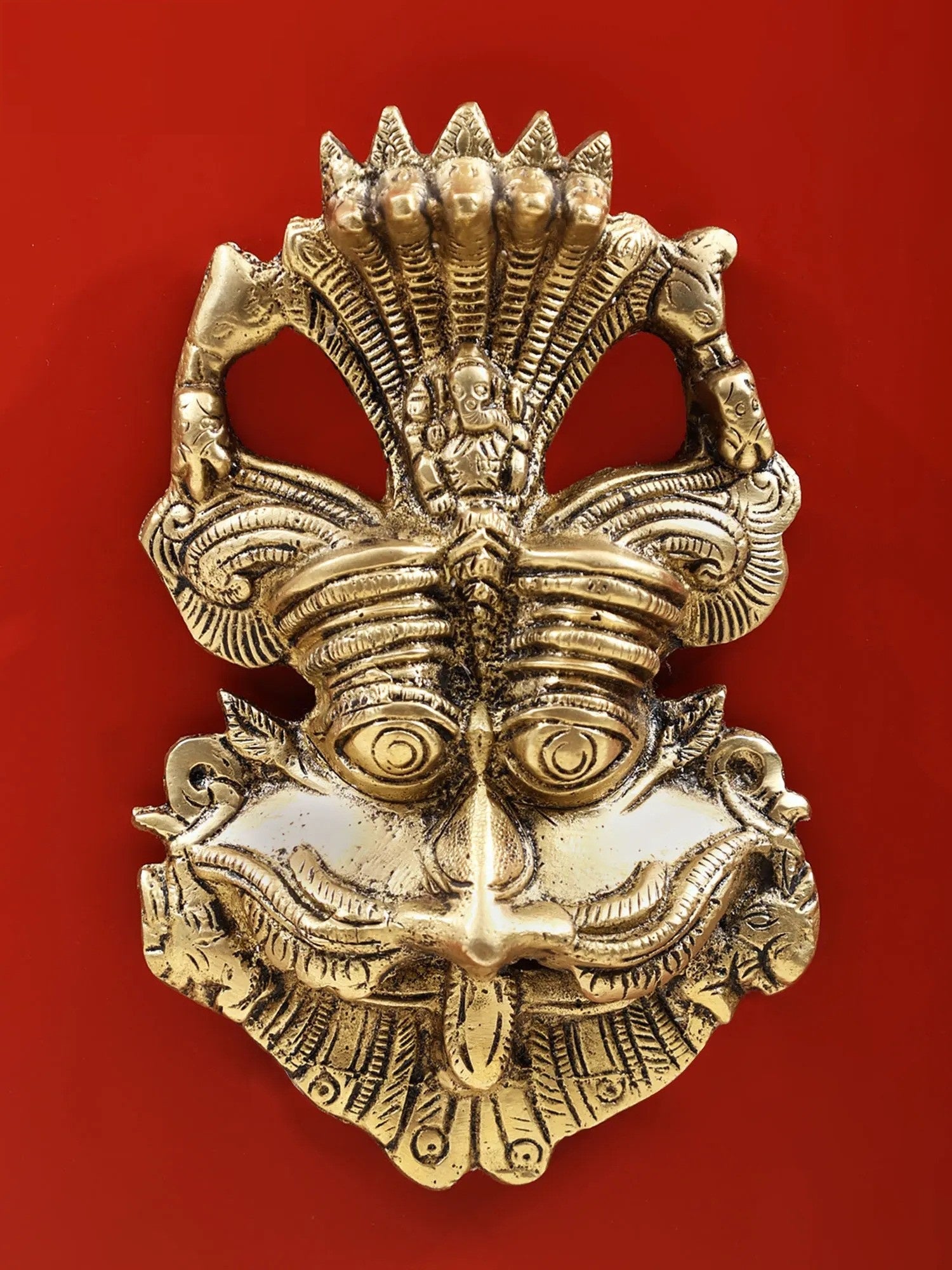 Brass Small Panchanaga Kirtimukha with Seated Ganesha on Top