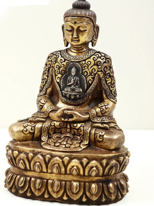 Small Brass Tibetan Buddhist Lord Buddha Idol in Dhyana Mudra 6 inches