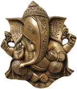 Handmade brass Ganesha wall hanging, 8 in, detailed relief figure