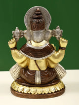 Brass Lord Ganpathi Ganesha idol, back/side view with carved crown and ornaments.