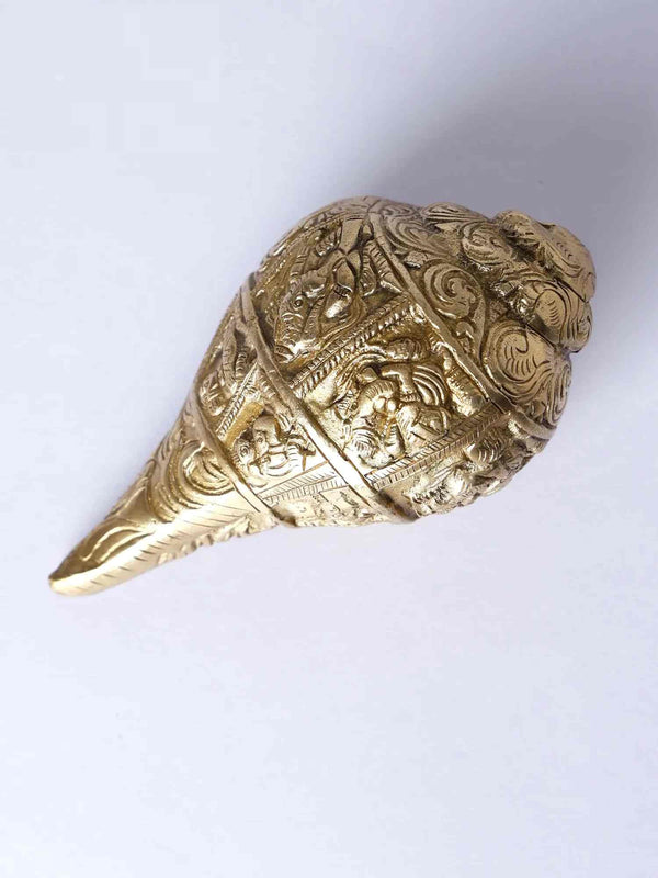 Brass Conch Engraved with Ganesha 5 inches