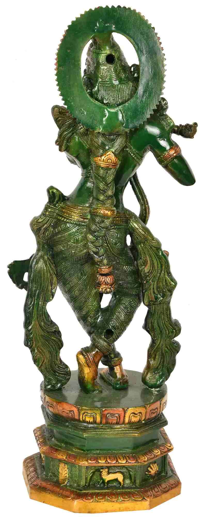 Handmade Brass Statue of Lord Krishna with Long Choti 17 Inches