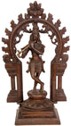 Handmade Chala Brass Statue of Murali Krishna Before a Floral Aureole, with Kirtimukha 13 INCHES