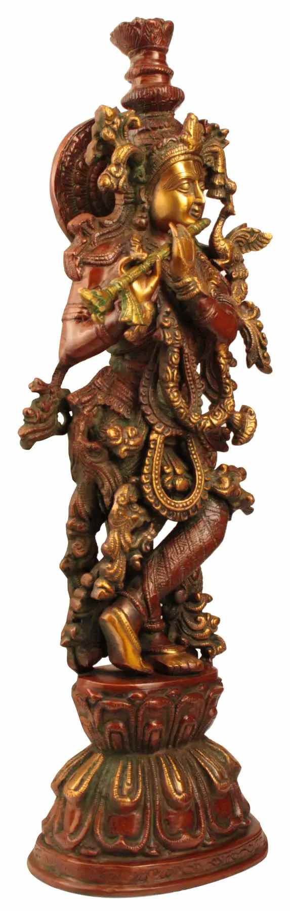 Brass Statue of Fluting Krishna 23 Inches Craft Detail