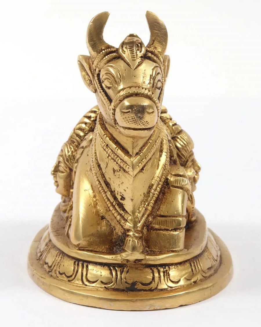 Brass Small Carved Shiva and Parvati on Nandi Statue 4 Inches Craft Detail