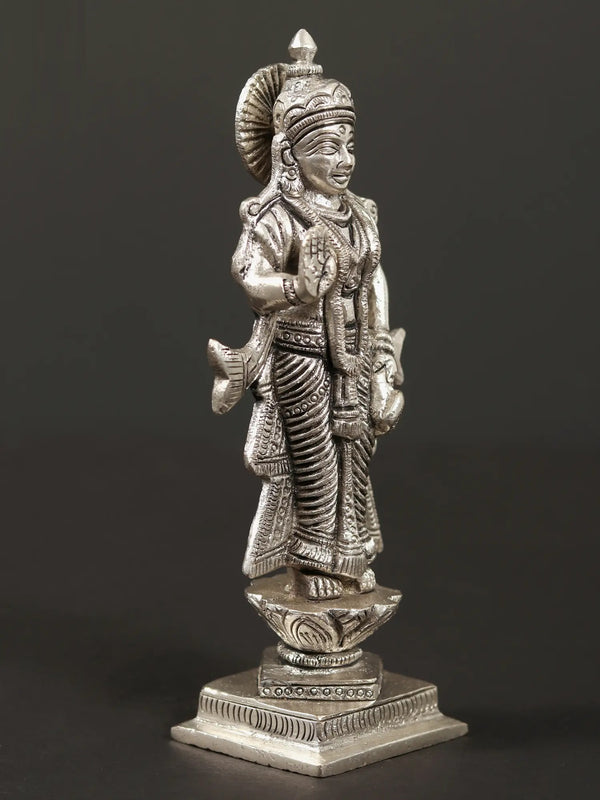 Small Silver Brass Statue of Radha Ji | 5 inches Entryway Setting