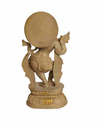 Brass Lord Krishna statue with large circular halo, viewed from back/side, 16 inches