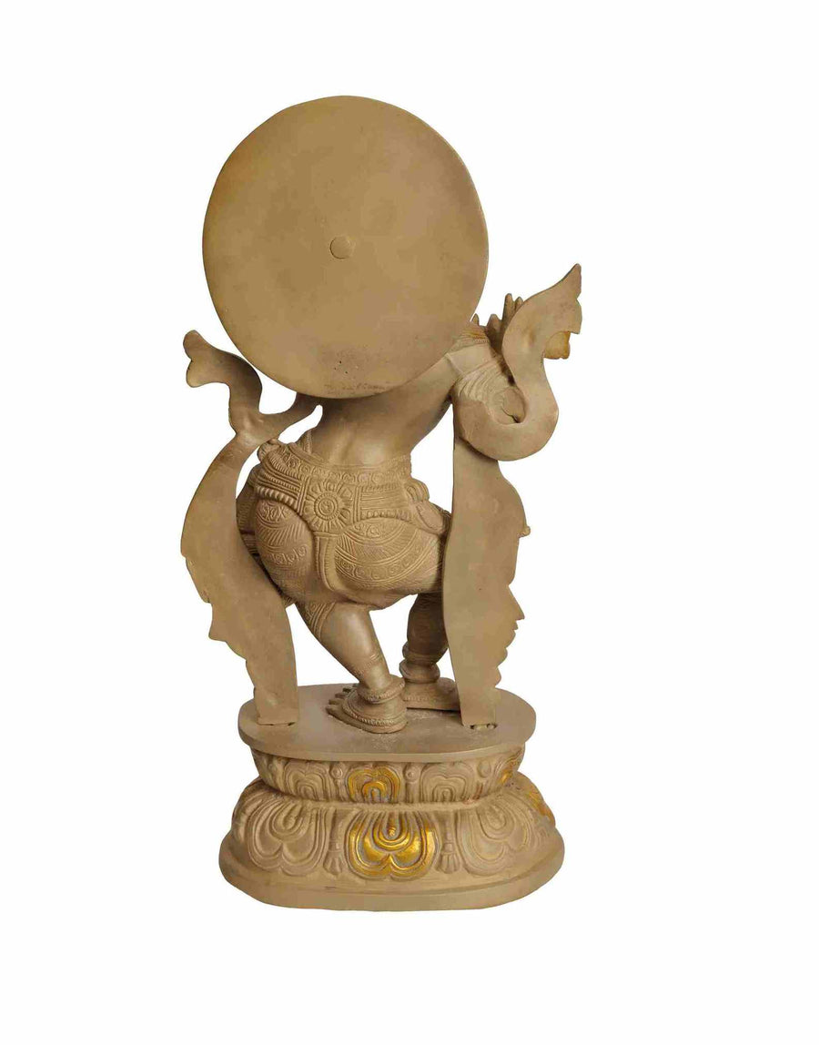 Brass Statue of Lord Krishna Playing the Flute 16 Inches Craft Detail