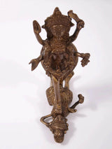 Goddess Kali brass idol, 6 inch, side view on carved base, detailed jewelry and hands
