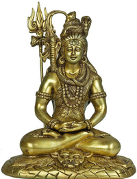 Brass Shiva idol seated with trident, tiger-skin patterned base