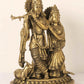 Divine Brass Statue of Radha and Krishna with Cow and Peacock 22 Inches