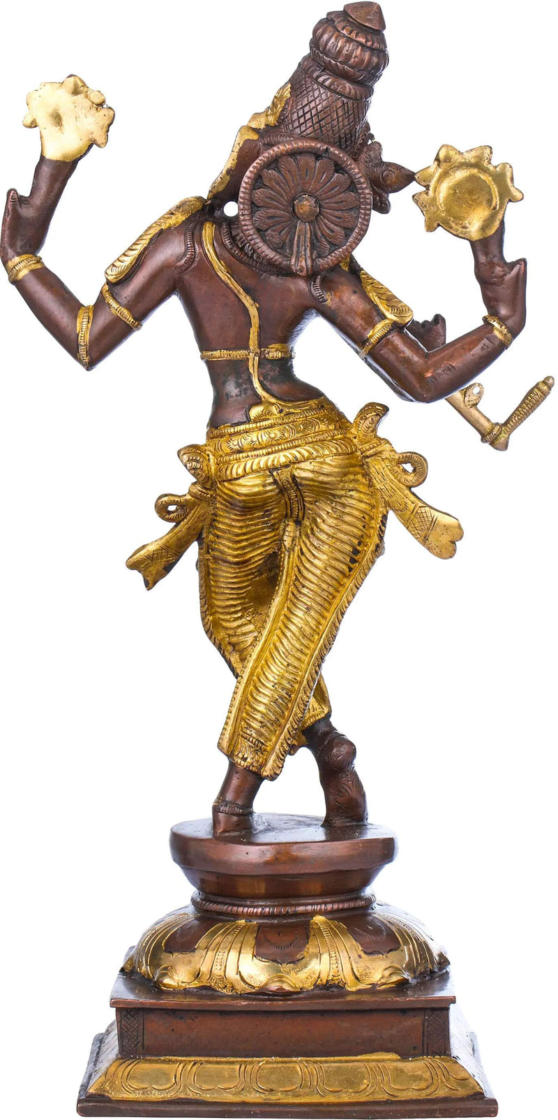 Handmade Brown Gold Brass Statue Depicting Lord Krishna's Cosmic Form, the Eighth Incarnation of Vishnu 14 inches