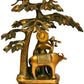 Brass Statue of Lord Krishna Playing the Flute Under a Mango Tree 12 Inches