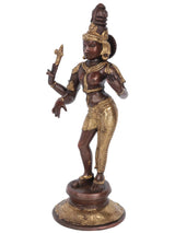 Ardhanarishvara brass idol statue on round base, dark figure with gold trim