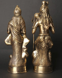 Back view of two brass standing Shiva and Parvati idols, 12-inch set