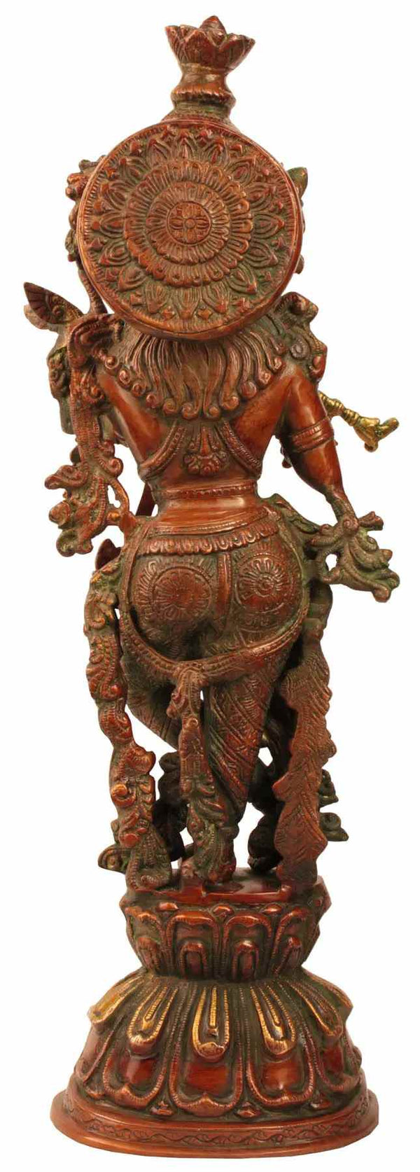 Brass Statue of Fluting Krishna 23 Inches Study Setting