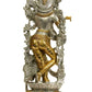 Brass Statue of Venugopala (Murali Krishna) in Silver and Golden Hues 17 inches