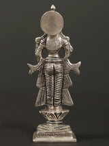 Small 5-inch Radha Ji statue, silver brass, back view with circular halo