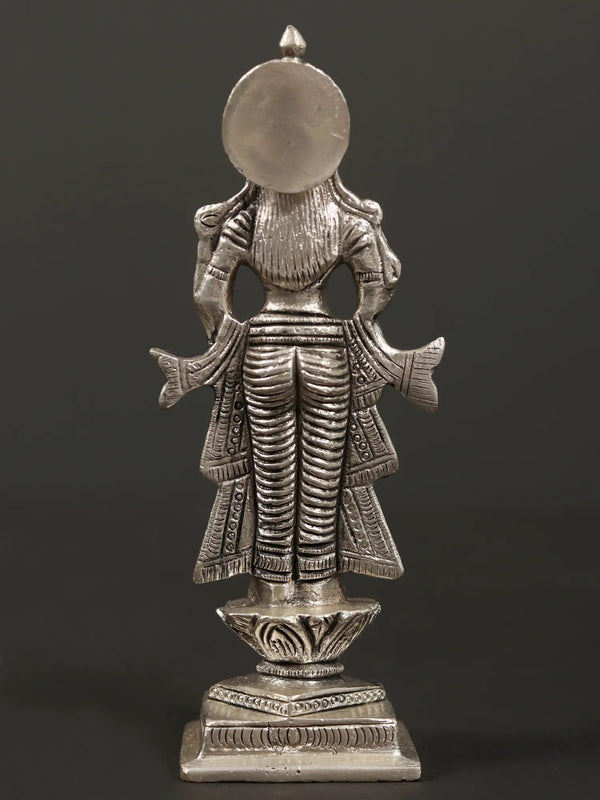 Small Silver Brass Statue of Radha Ji | 5 inches Study Setting
