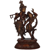 Double chala brass Radha and Krishna dance statue, dark bronze finish, 16 in