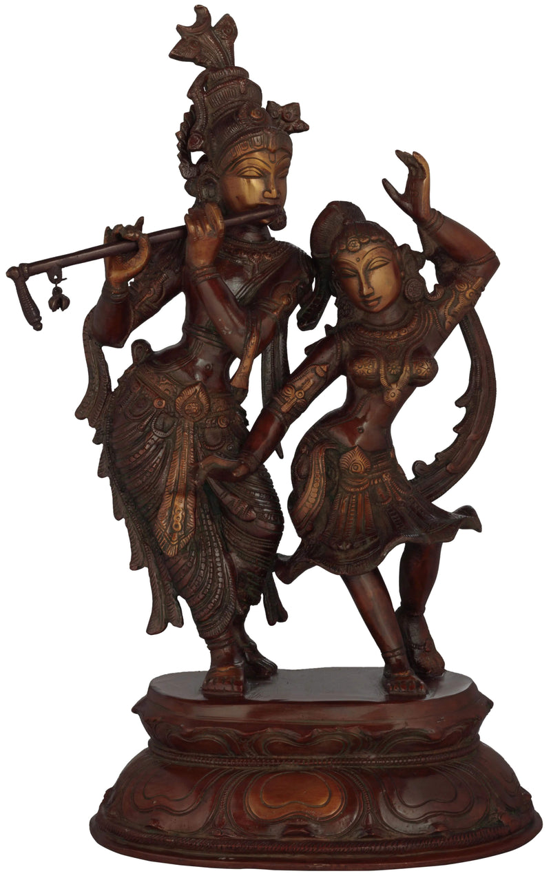 Double Chala Brass Statue of Radha and Krishna Engaged in Ecstatic Dance 16 INCHES