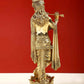 Brass statue of Lord Krishna playing flute on a lotus pedestal 17 inches