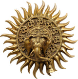 Gold brass OM & Ganesha sunburst wall hanging, 10-inch round