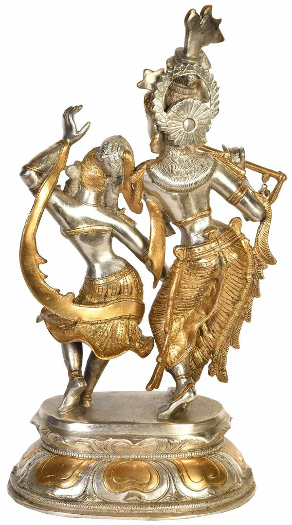 Handmade Brass Statue of Dancing Radha Krishna 16 Inches Entryway Setting