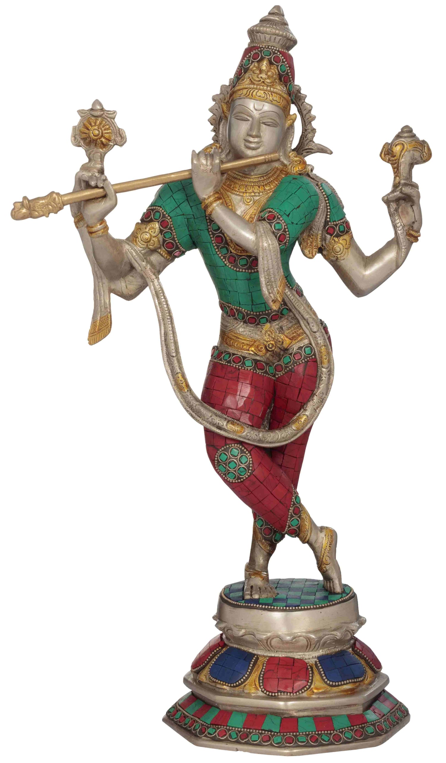 Handmade Brass Statue of Cosmic Krishna 17 Inches