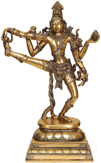 Handmade natural brass Natesh deity statue, 18 inches, dancing pose with raised hands