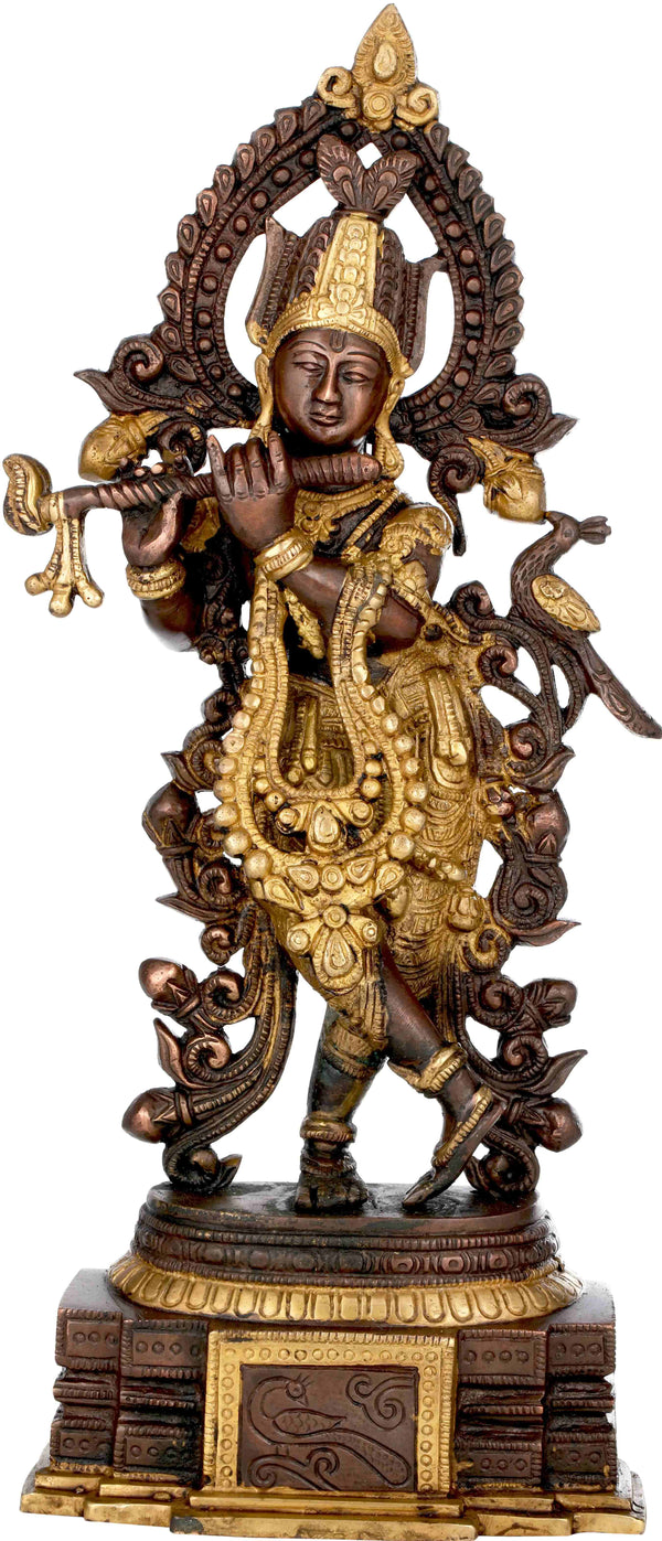 Handmade Brown gold Brass Statue of Peetambara Lord Krishna 13 inches