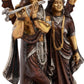 Brown Silver Gold Brass Radha-Krishna Idol with Lotus-studded Aureole 13 Inches