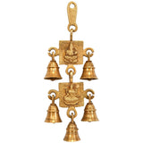 Brass Ganesha and Lakshmi wall hanging bells with five bell charms