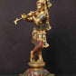 Brass Statue of Tribhanga Murari Krishna Playing Flute with Inlay Work 24 inches