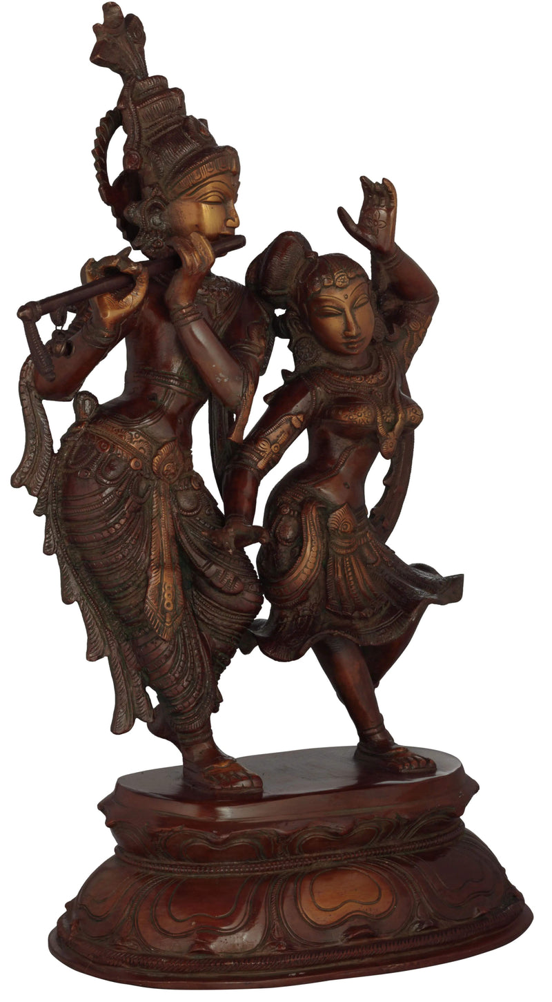 Double Chala Brass Statue of Radha and Krishna Engaged in Ecstatic Dance 16 INCHES