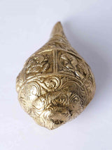 Brass conch finial end with intricate Ganesha relief engraving, 5 inches