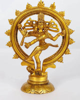 Dancing Lord Shiva brass figurine with circular halo, 7-inch