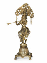 Messingstatue von Krishna (14 Zoll), aufrecht, mit Flöte und reich verzierter Krone
