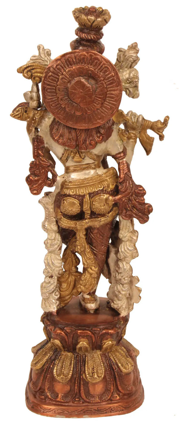 Handmade Brass Statue of Fluting Krishna 13 inches Entryway Setting