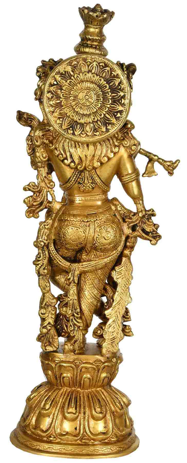 Handmade Brass Statue of Krishna Playing the Flute 24 inches