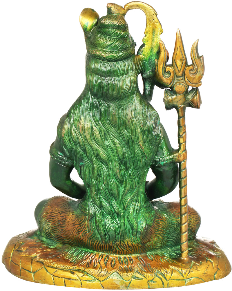 Mahayogi Shiva Amazing Henna Touch Brass Idol Seated on Tigerskin | Handmade Statue 10 Inches