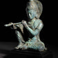 Small Brass Idol of Murli Manohar Krishna Seated on a Wooden Base 6 Inches