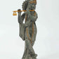 Handcrafted Green Patina Brass Statue of Lord Krishna Playing the Flute 9 inches