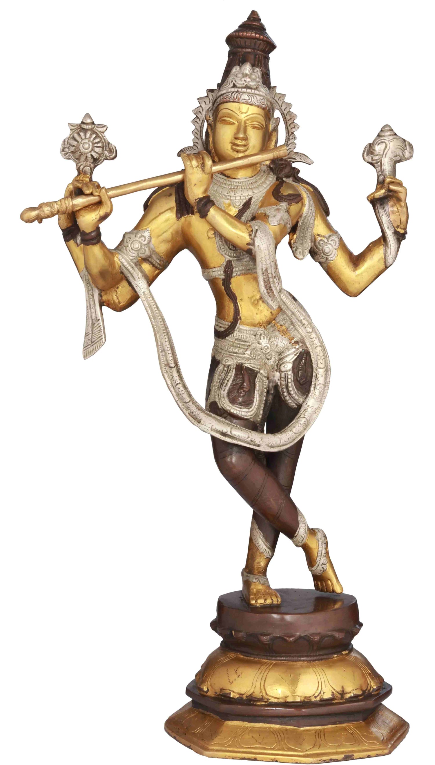 Handmade Amazing Brown silver gold Brass Statue of Lord Krishna in His Cosmic Form 18 inches