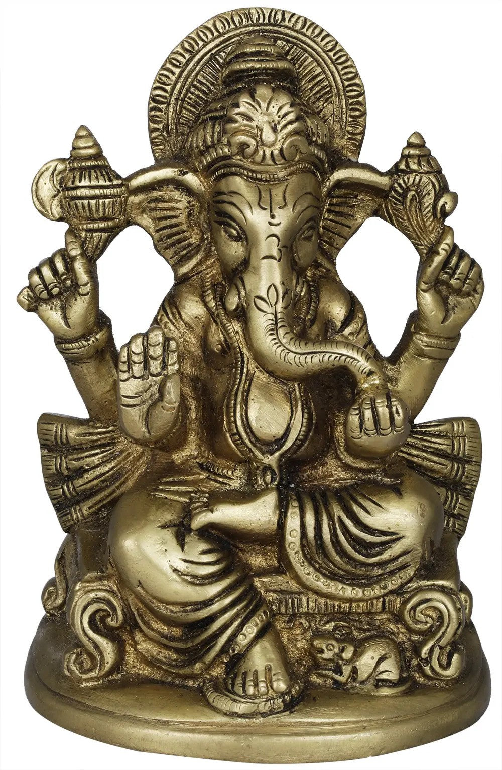 Brass Ganesha on Throne Sculpture