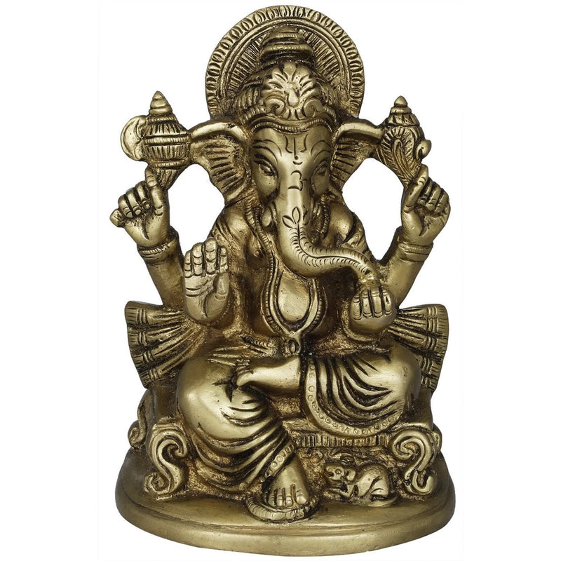 Brass Ganesha on Throne Sculpture