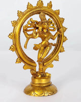 Dancing Lord Shiva brass statue on round base, 7-inch, side view